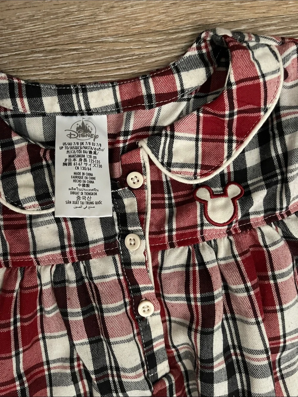 Disney Parks Disneyland World plaid holiday long sleeve nightgown pajamas 7/8